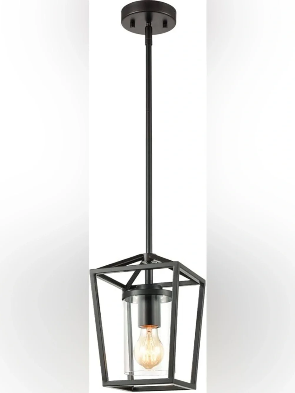 New Modern Industrial Black Cage Frame Hanging Rod Lamp Pendant